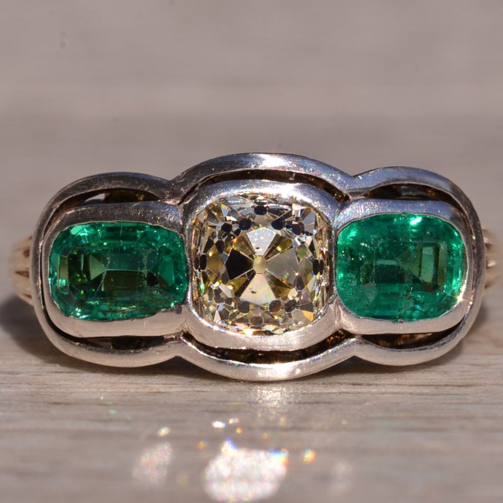 Antique Platinum Topped Engagement Ring with Old Mine Cushion Cut Diamond - Picture 7 of 11